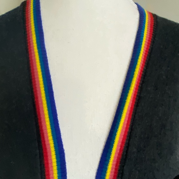 Spiritual Gangster Charcoal Grey Rainbow Knit Trim Open Long Cardigan Sweater- S - Picture 3 of 16
